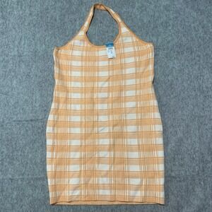 NEW Rue21 Orange White Plaid Sweater Halter Dress Women's Plus Size 3X Beachy